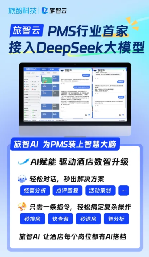 旅智云深度整合DeepSeek等AI大模型 打造“会思考的PMS” 酒店运营提效50%